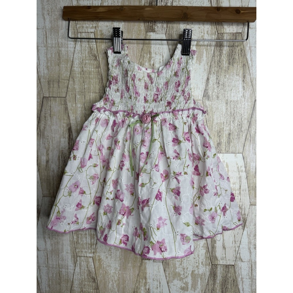 Vintage Little Bitty 24 Month Baby Pink Floral Sundress Eyelet Cottagecore‎